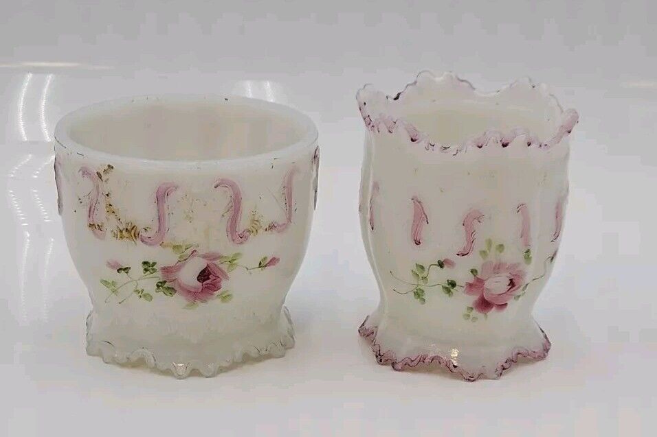 Antique Dithridge Glass Astoria Rose Sugar  & Spooner Bowl Set 4"x4" 