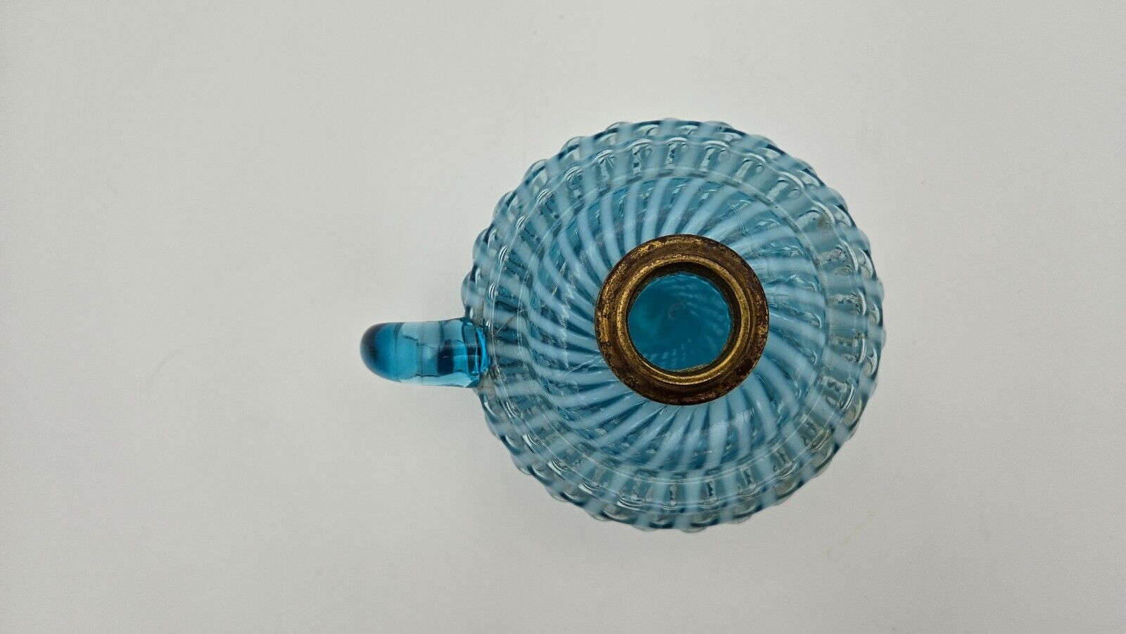 Antique Blue Opalescent Chrysanthemum Swirl Finger / Miniature Oil Lamp Base