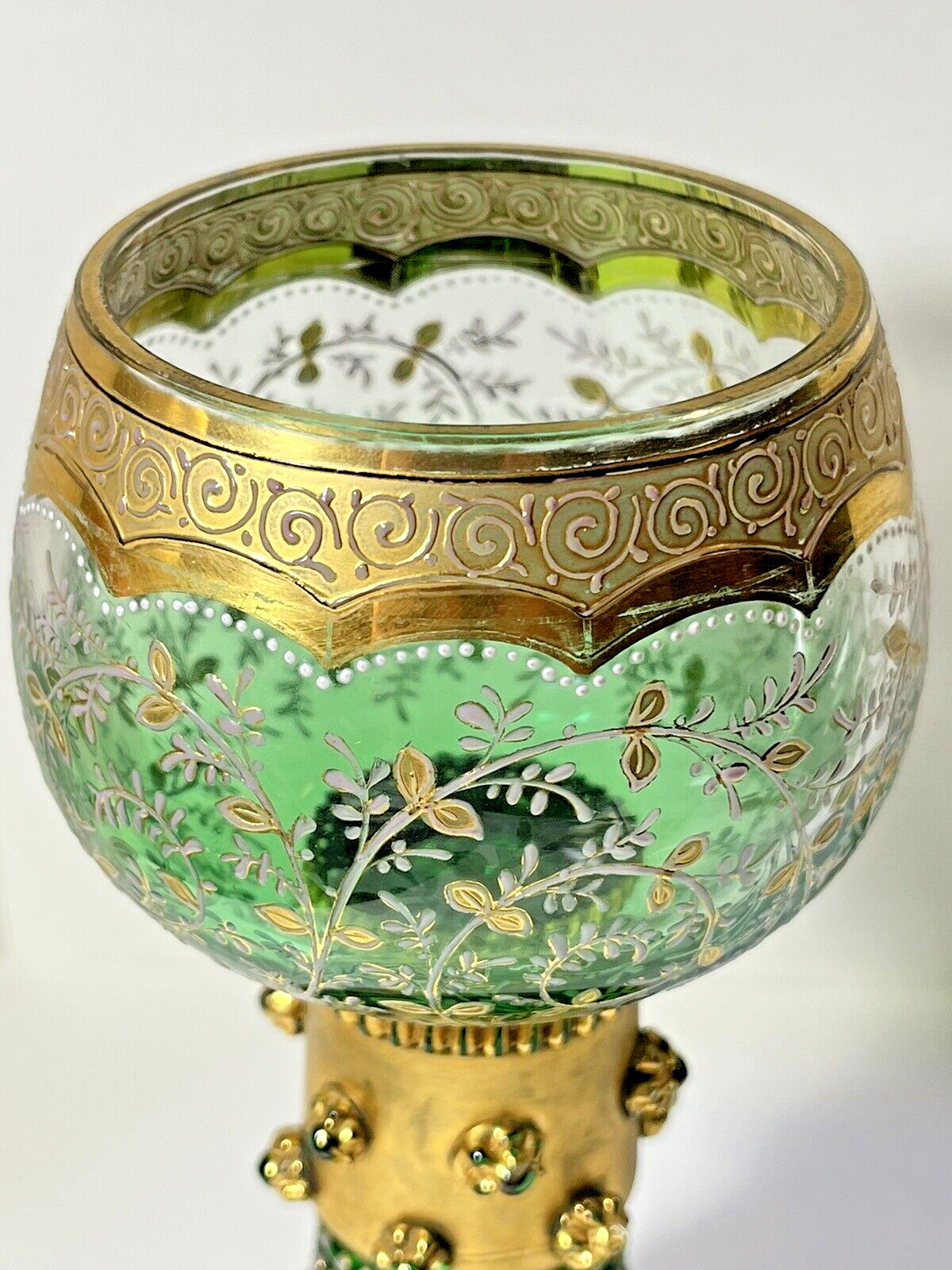Moser Green Goblet/Chalice With Gold Accent 1900's Czech Republic Bohemia   ML