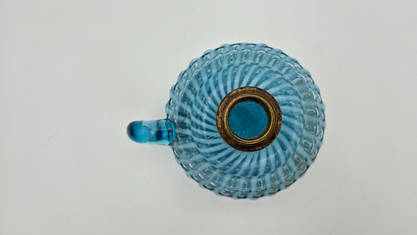 Antique Blue Opalescent Chrysanthemum Swirl Finger / Miniature Oil Lamp Base