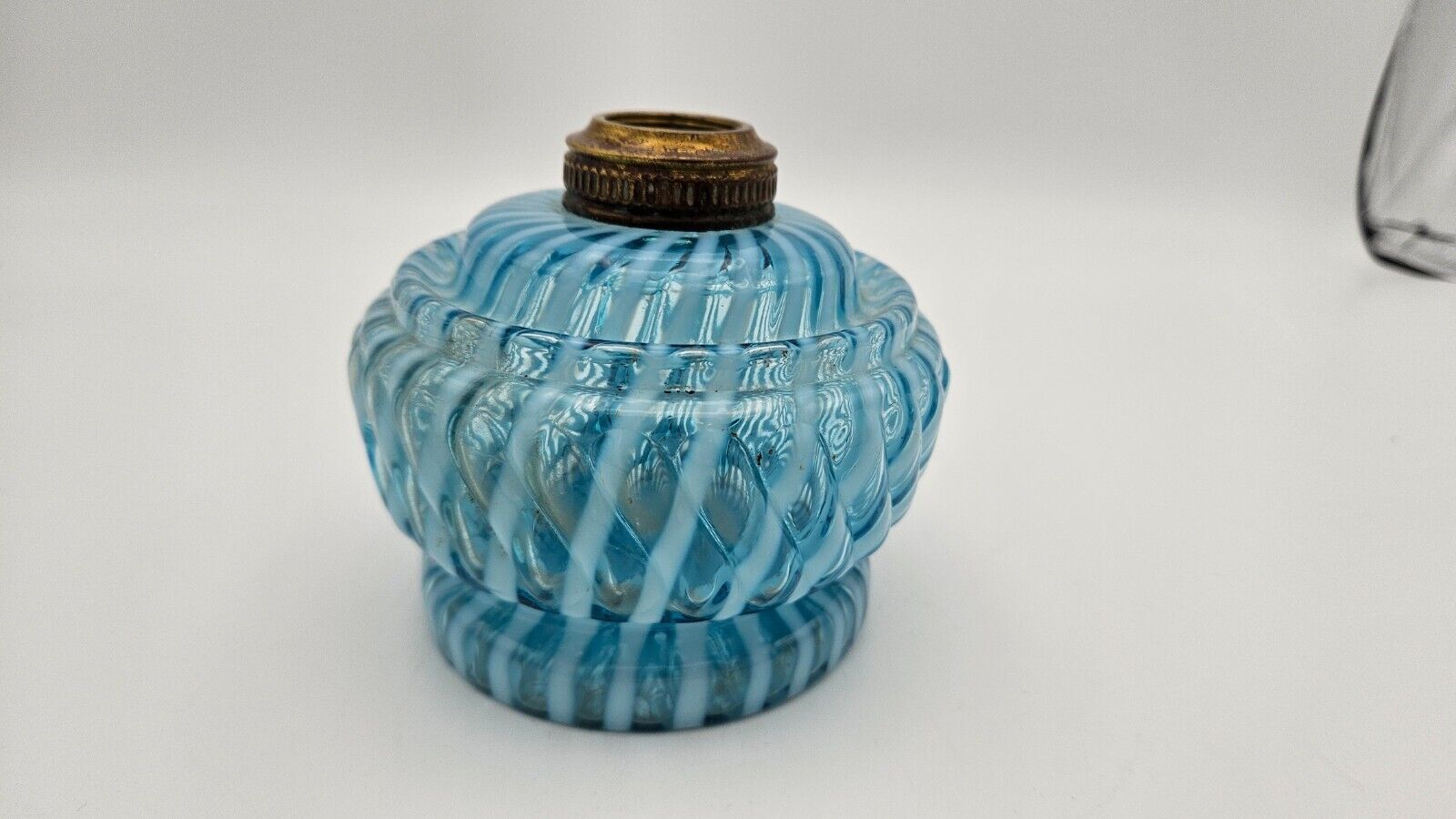 Antique Blue Opalescent Chrysanthemum Swirl Finger / Miniature Oil Lamp Base
