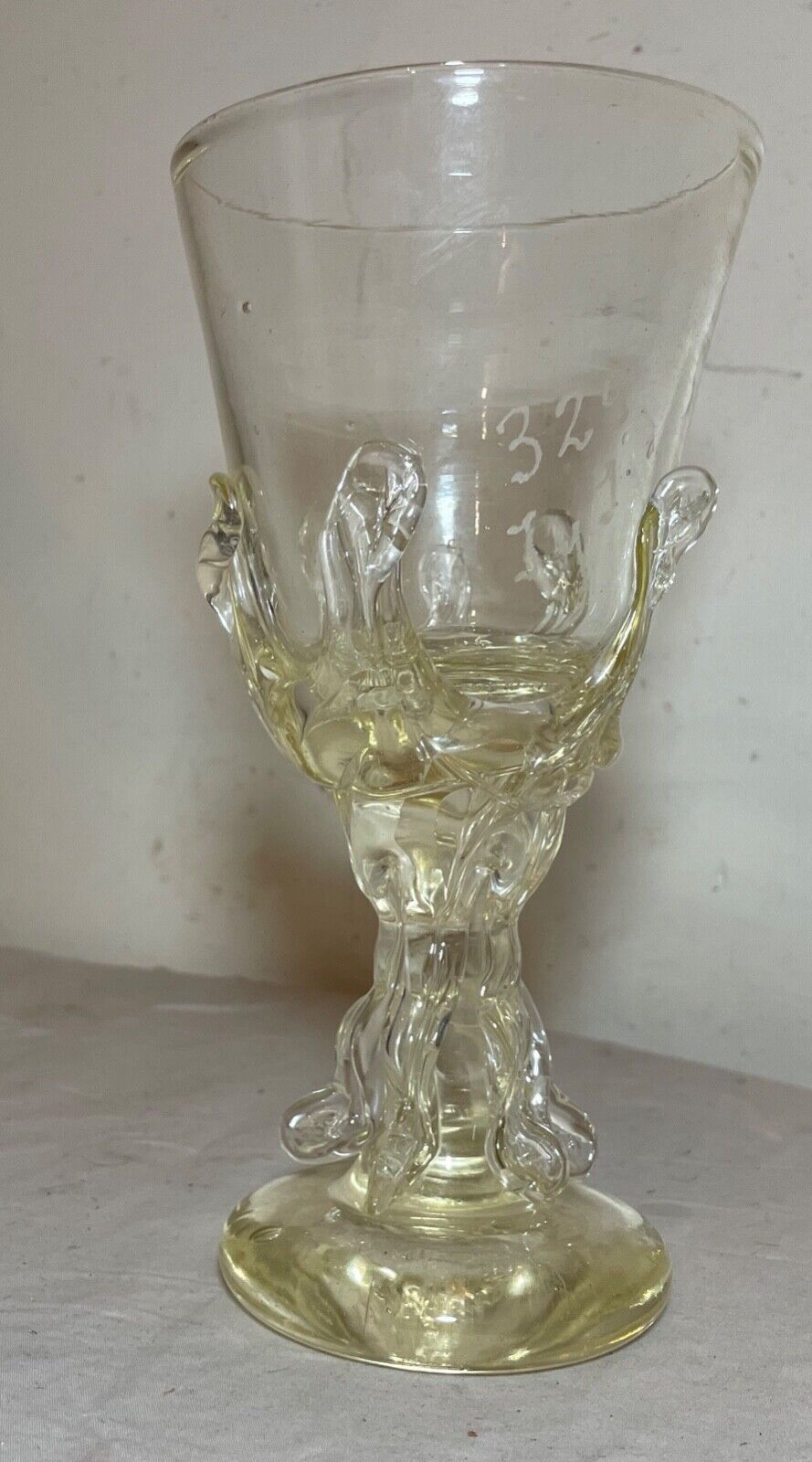 RARE 1800's antique hand blown Italian yellow Murano glass goblet chalice wine