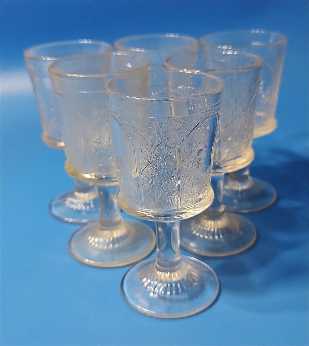 Rare Set of 6 Bryce Brothers Willow Oak Wreath EAPG Cordial Glasses, Late 1800s