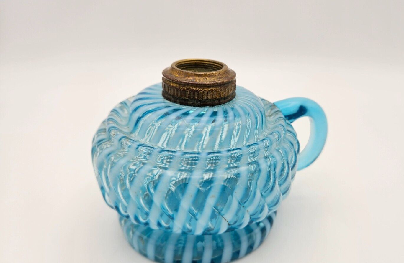 Antique Blue Opalescent Chrysanthemum Swirl Finger / Miniature Oil Lamp Base
