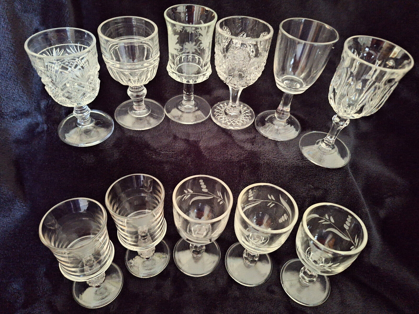 Collection of 11 Nice EAPG Wine Goblets in Various Patterns 1800s - early 1900s