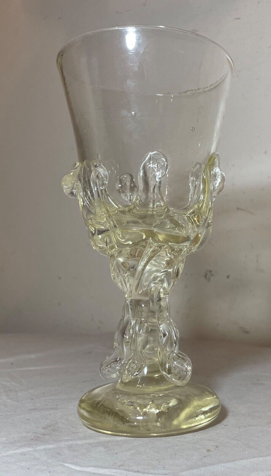 RARE 1800's antique hand blown Italian yellow Murano glass goblet chalice wine