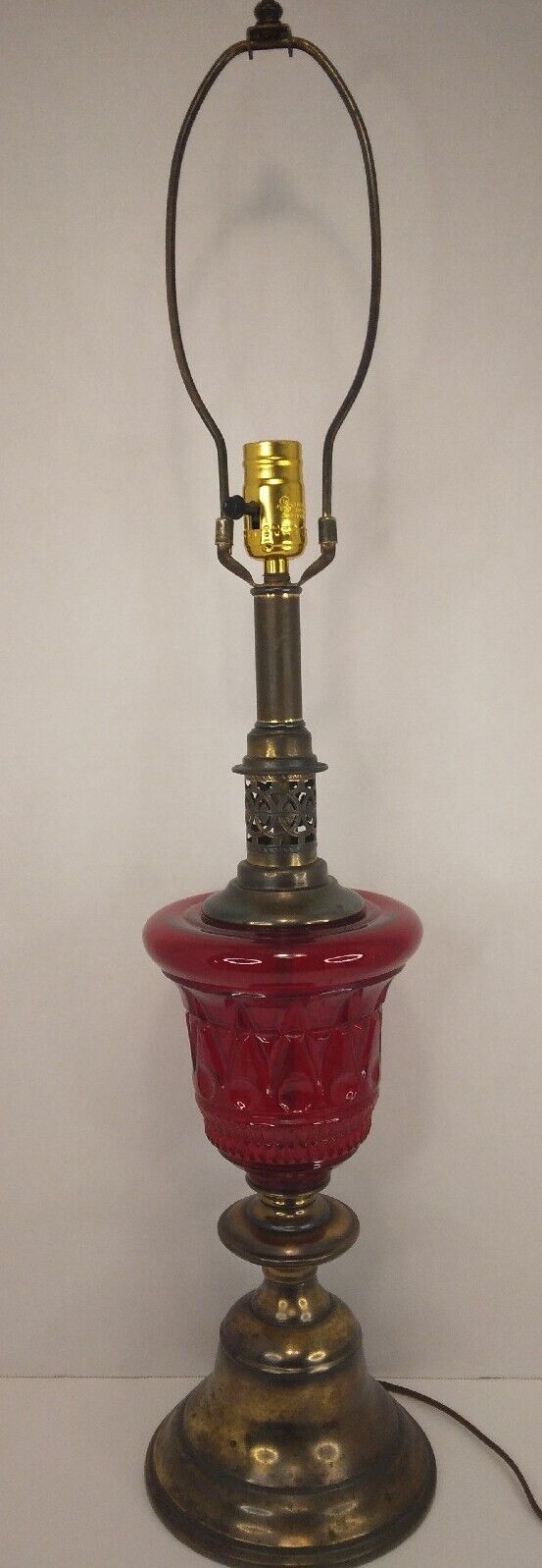 Antique Vintage Ruby Red Glass & Brass Table Lamp