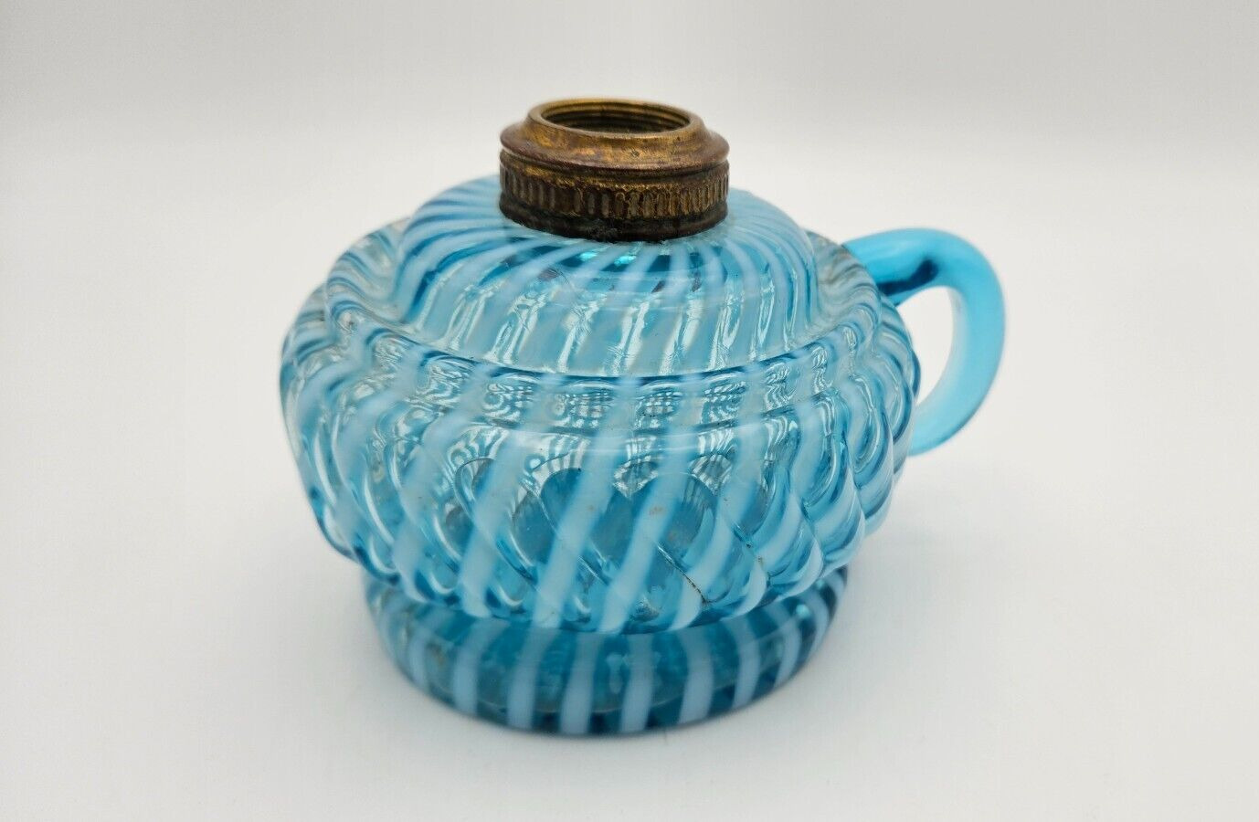 Antique Blue Opalescent Chrysanthemum Swirl Finger / Miniature Oil Lamp Base