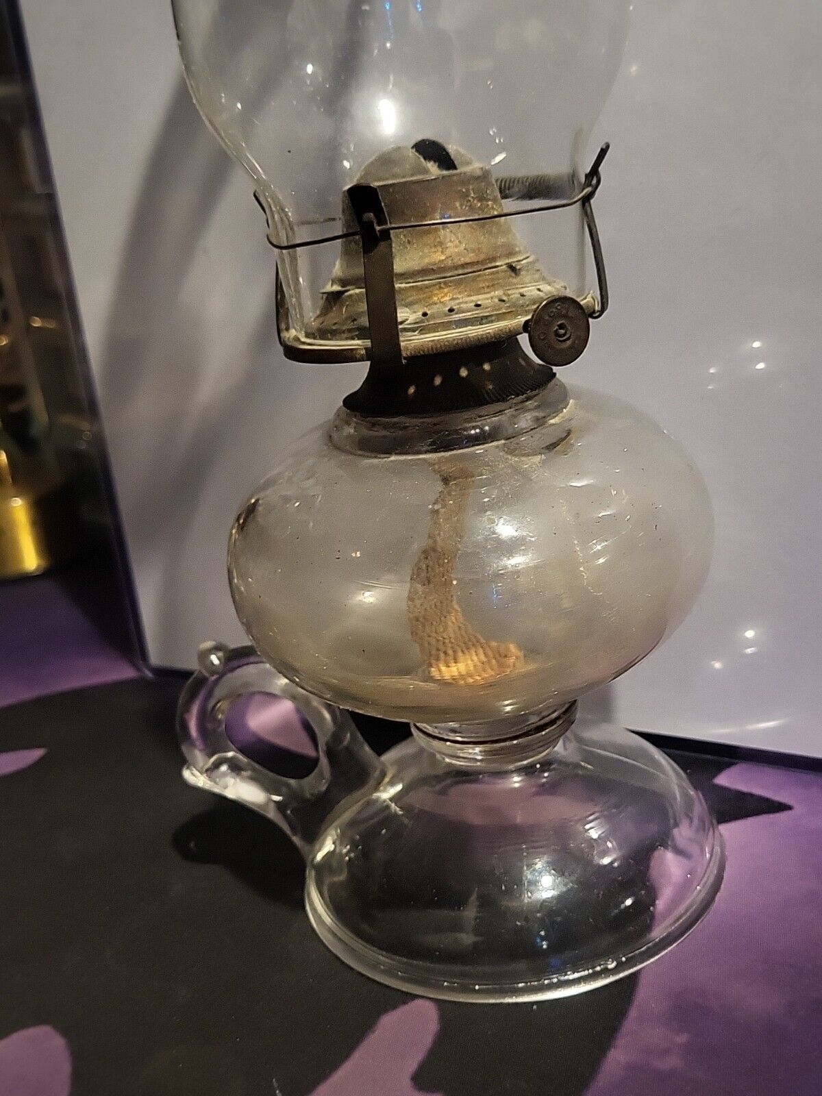 Antique Oil Lamp Mold Blown 1897 P&A Burner Single Wick