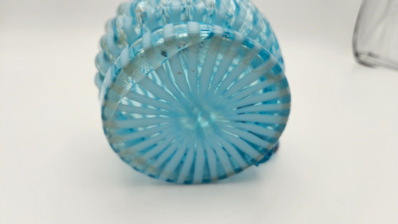Antique Blue Opalescent Chrysanthemum Swirl Finger / Miniature Oil Lamp Base