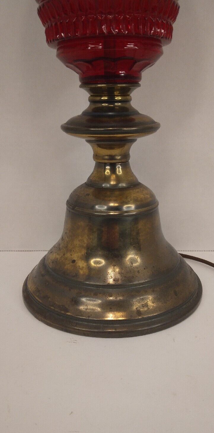  Antique Vintage Ruby Red Glass & Brass Table Lamp 
