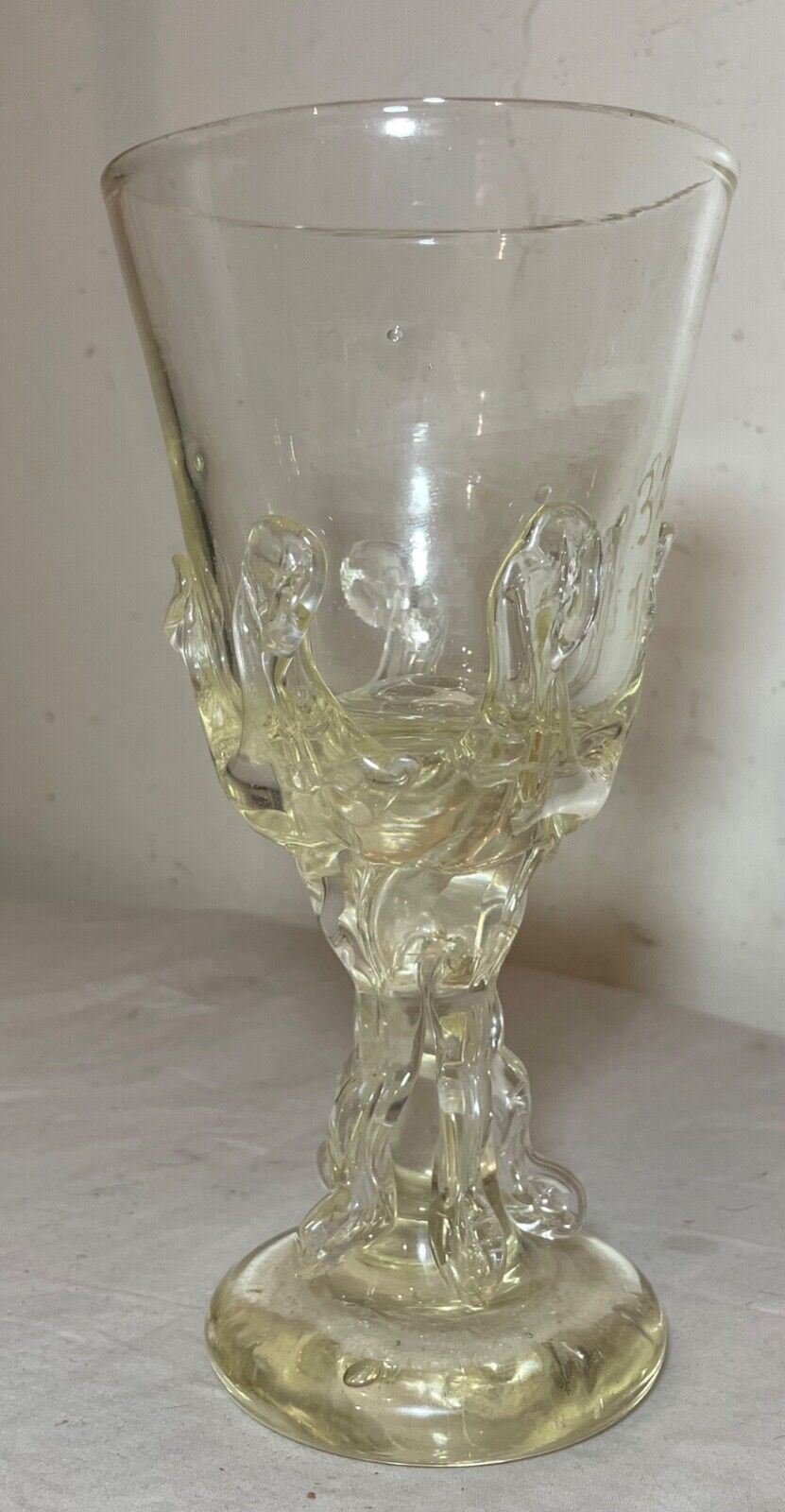 RARE 1800's antique hand blown Italian yellow Murano glass goblet chalice wine