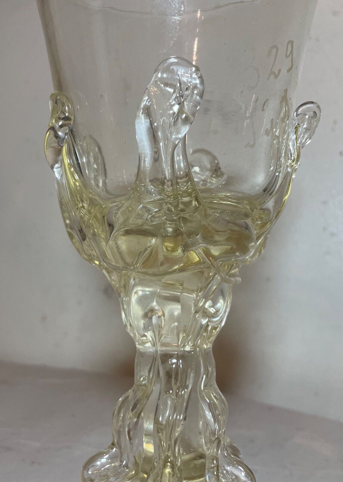 RARE 1800's antique hand blown Italian yellow Murano glass goblet chalice wine