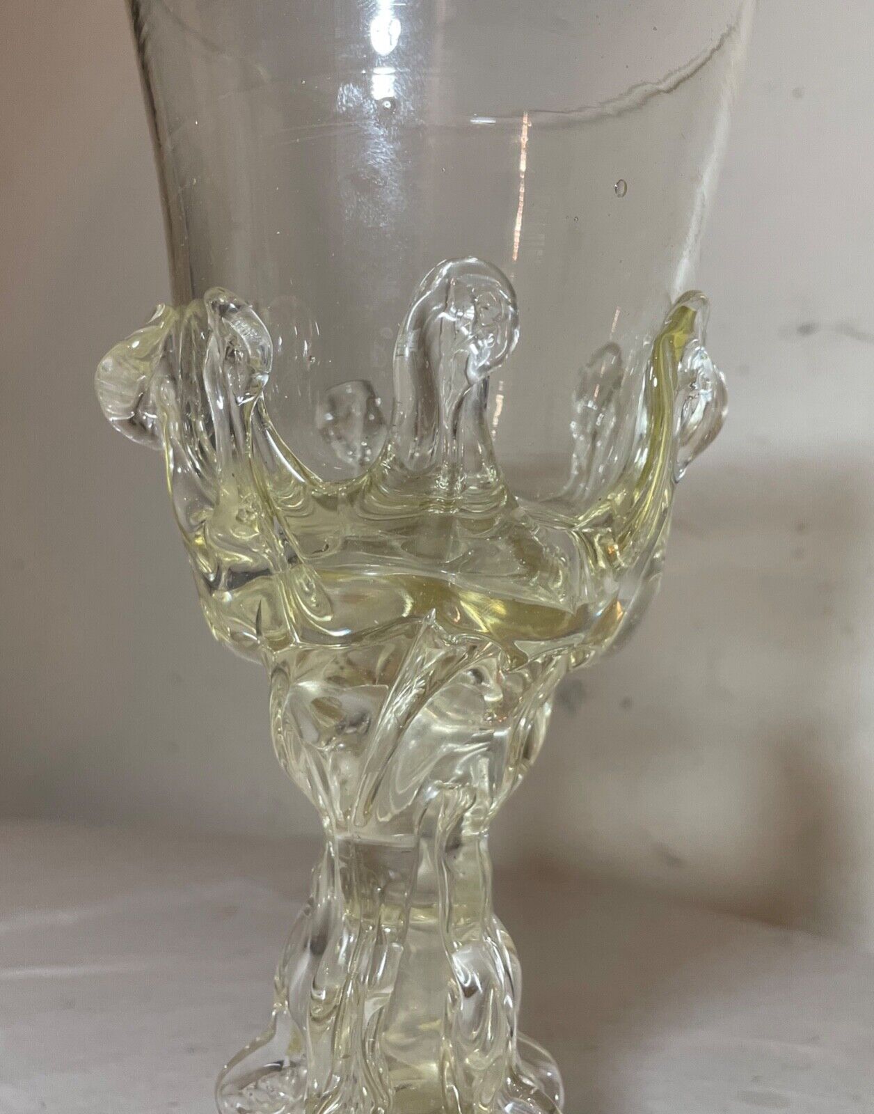 RARE 1800's antique hand blown Italian yellow Murano glass goblet chalice wine