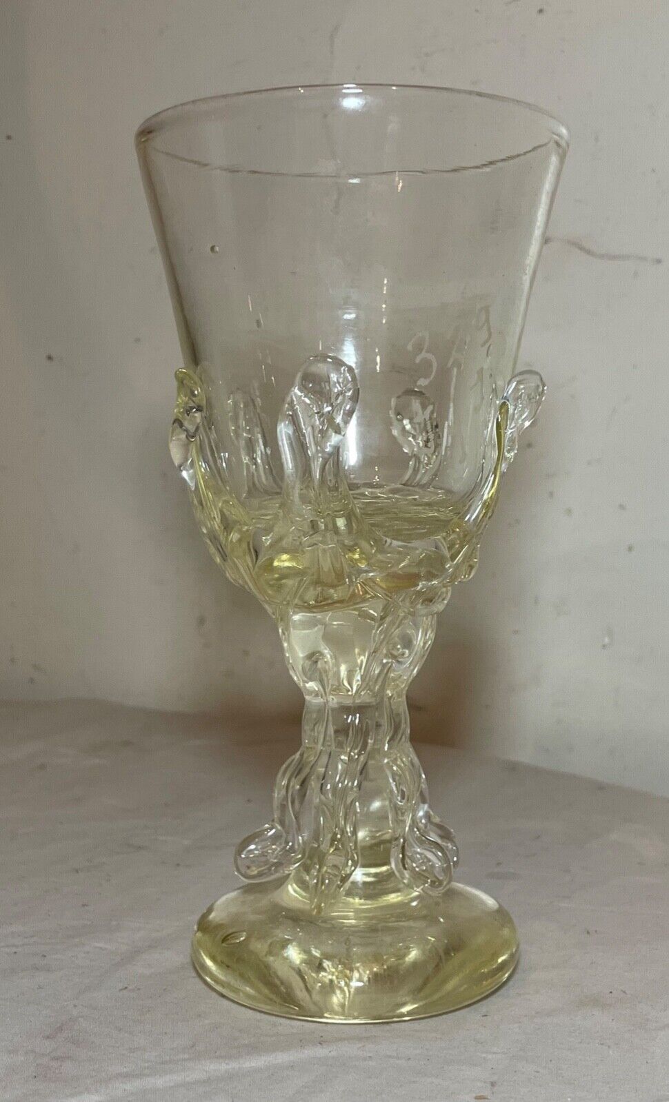 RARE 1800's antique hand blown Italian yellow Murano glass goblet chalice wine