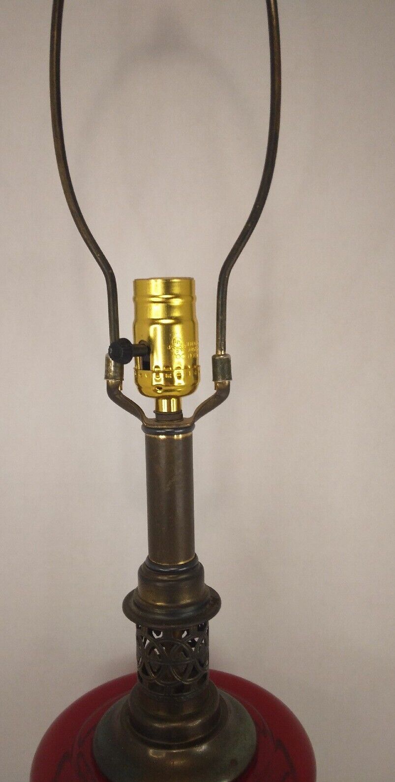  Antique Vintage Ruby Red Glass & Brass Table Lamp 