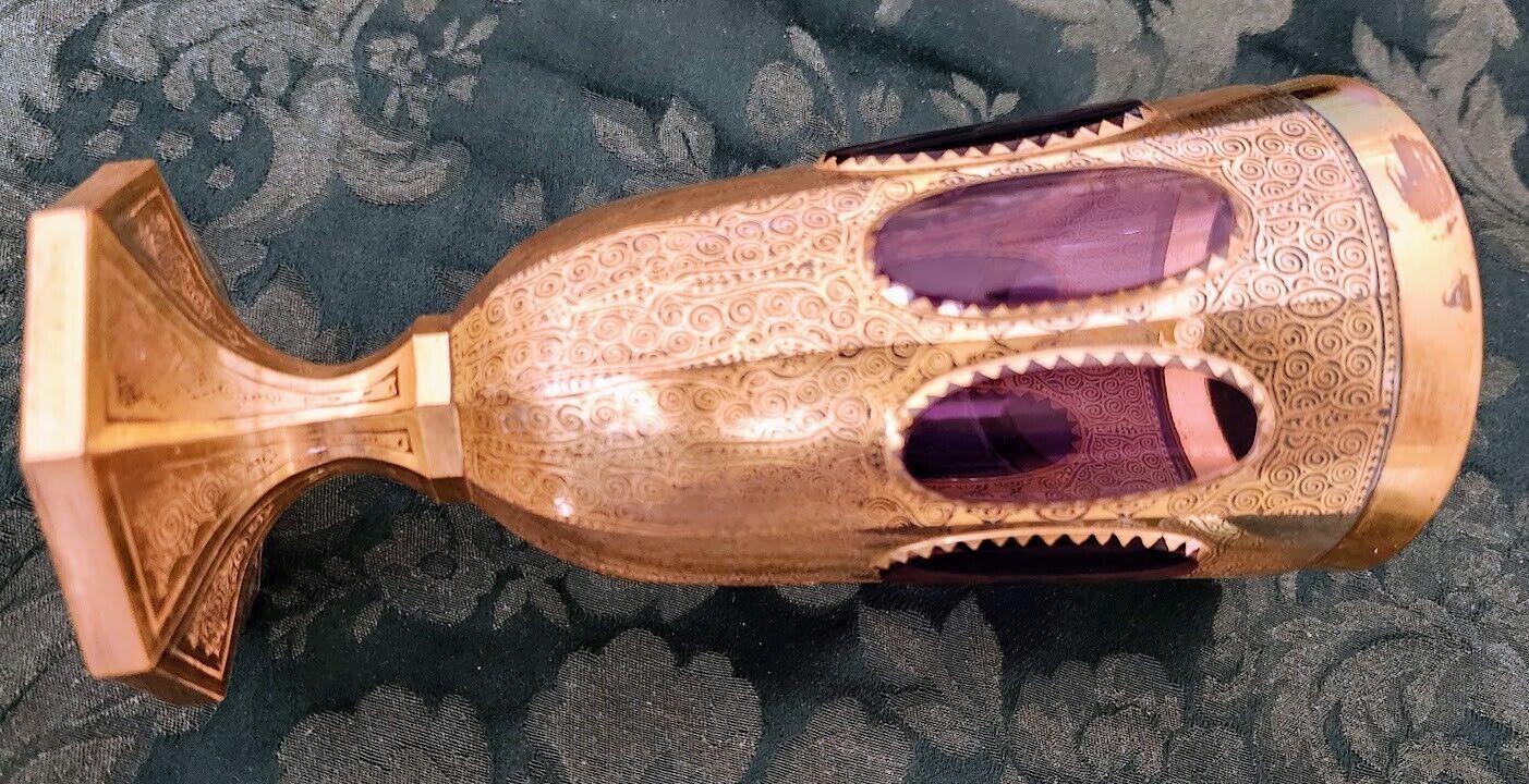 MOSER Goblet 8 Paneled Burgundy with All Over Gold Gilding 1900's