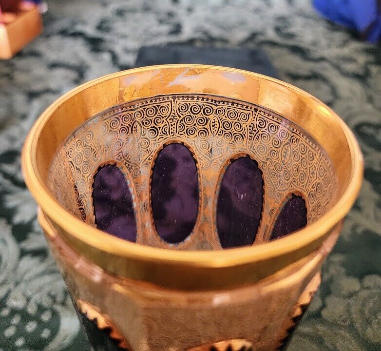 MOSER Goblet 8 Paneled Burgundy with All Over Gold Gilding 1900's
