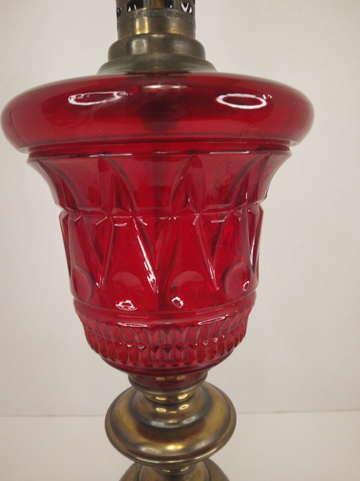  Antique Vintage Ruby Red Glass & Brass Table Lamp 