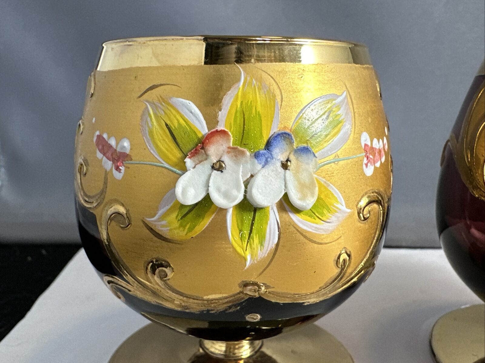 Three Moser Early 1900S Brandi Sniffer Glasses