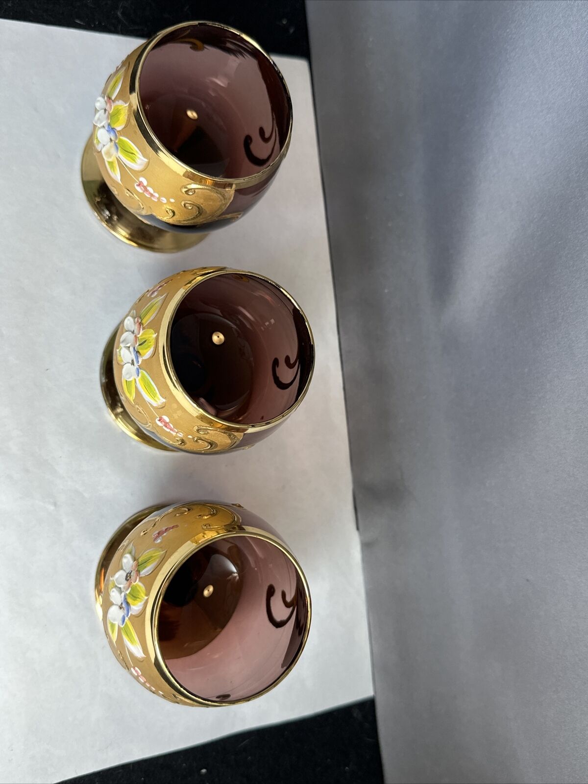 Three Moser Early 1900S Brandi Sniffer Glasses