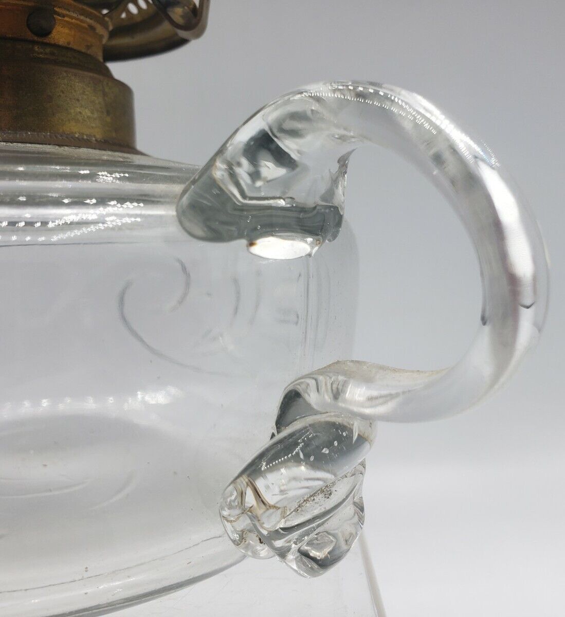 Pickard Pattern Glass Finger Oil Lamp w/Venus c.1867 Burner & Pie Crust Chimney