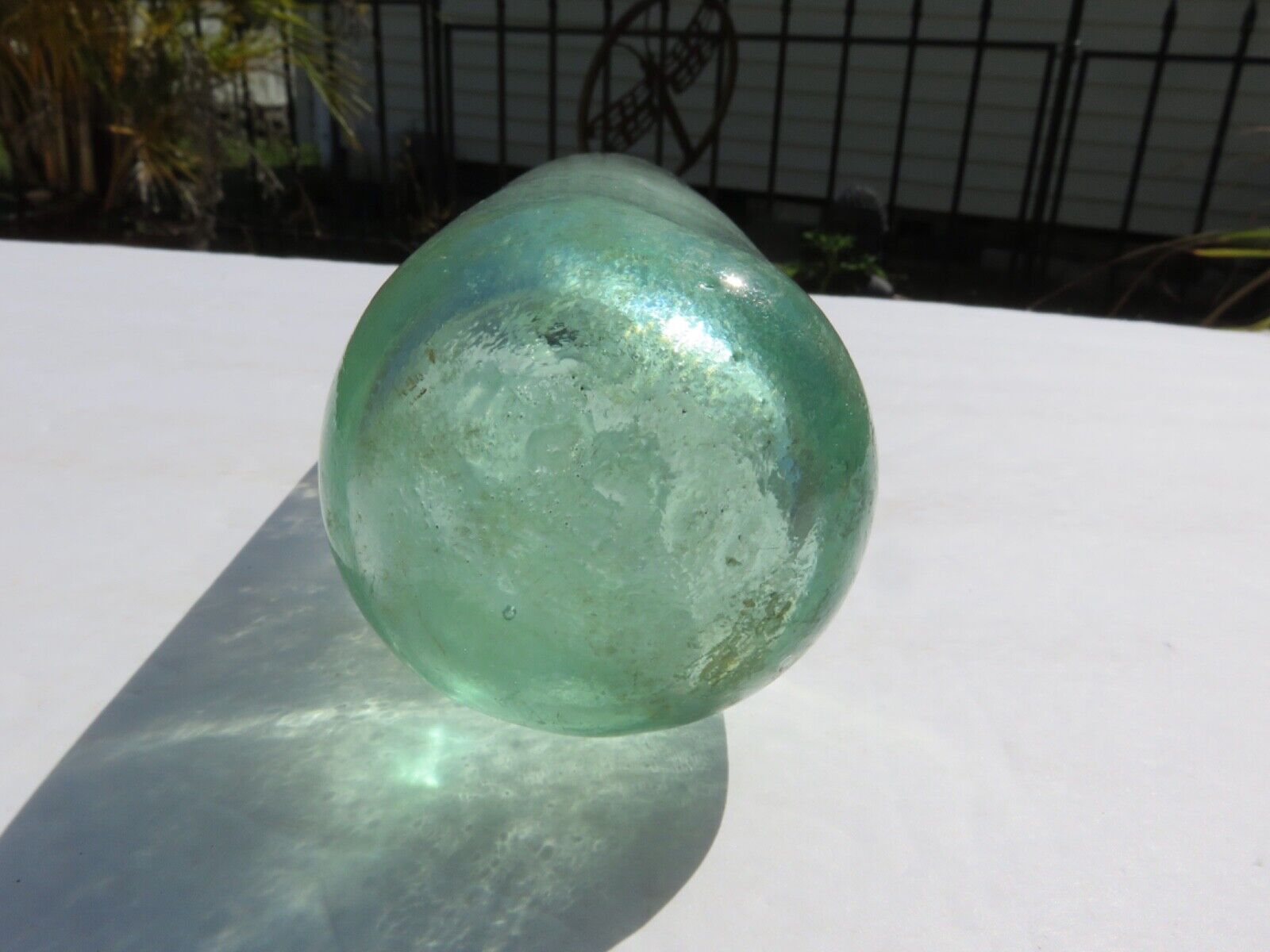1800’s Green Glass Applied Lip 9.5” Torpedo Round Bottom Glass Bottle
