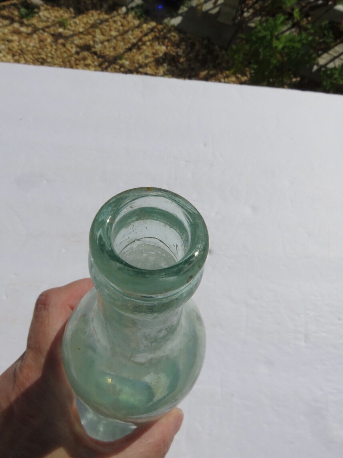 1800’s Green Glass Applied Lip 9.5” Torpedo Round Bottom Glass Bottle