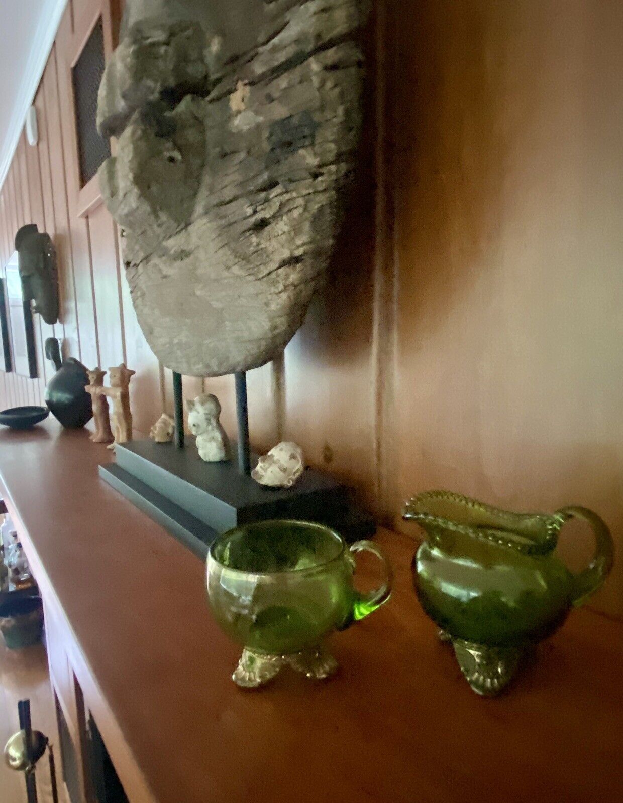 Antique Early 1900’s Green Carnival Glass Cream & Sugar Atlantic City Boardwalk