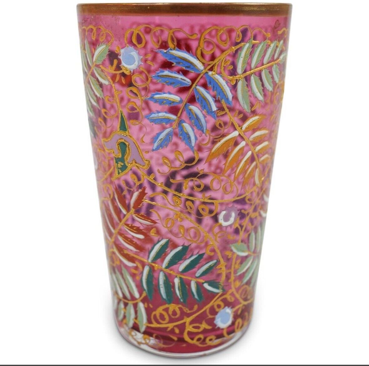 Moser Tumbler Juice Glass Gold Enamel Decor 3.25 Inch Tall 1800's Signed