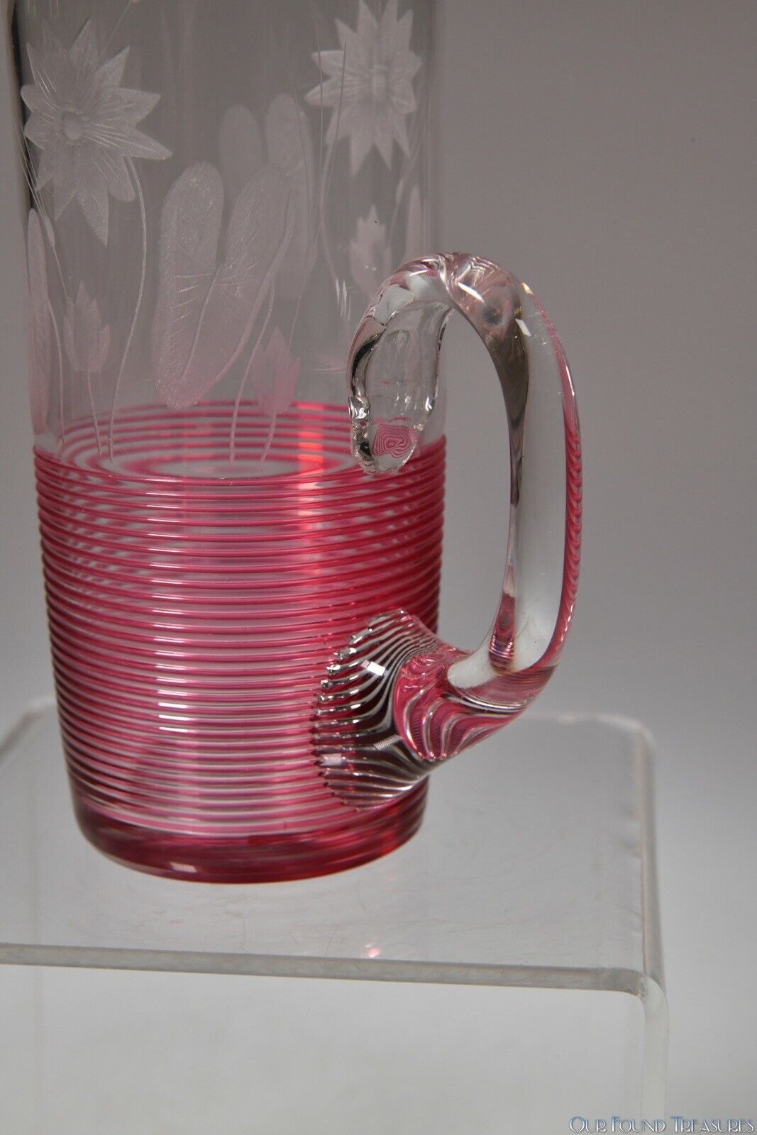 4Q 1800s SANDWICH BLOWN, THREADED, AND WATER LILY & CATTAILS ENGRAVED HORN GLASS