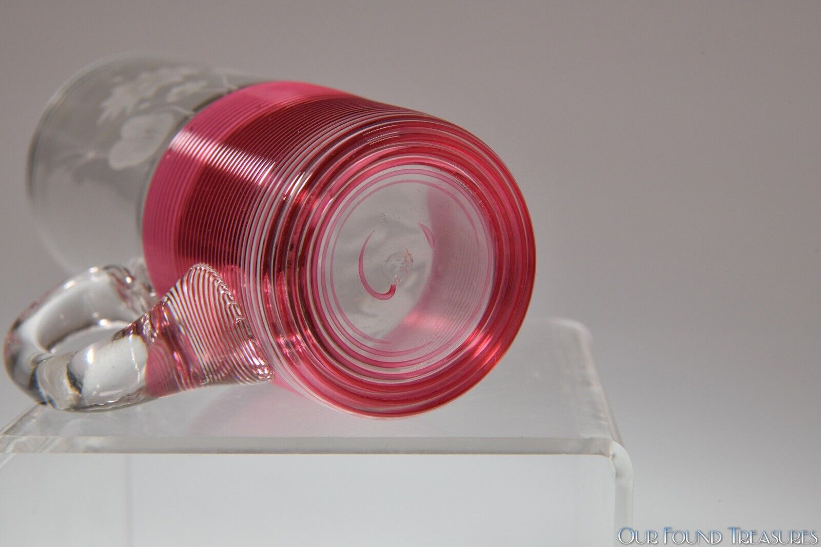 4Q 1800s SANDWICH BLOWN, THREADED, AND WATER LILY & CATTAILS ENGRAVED HORN GLASS