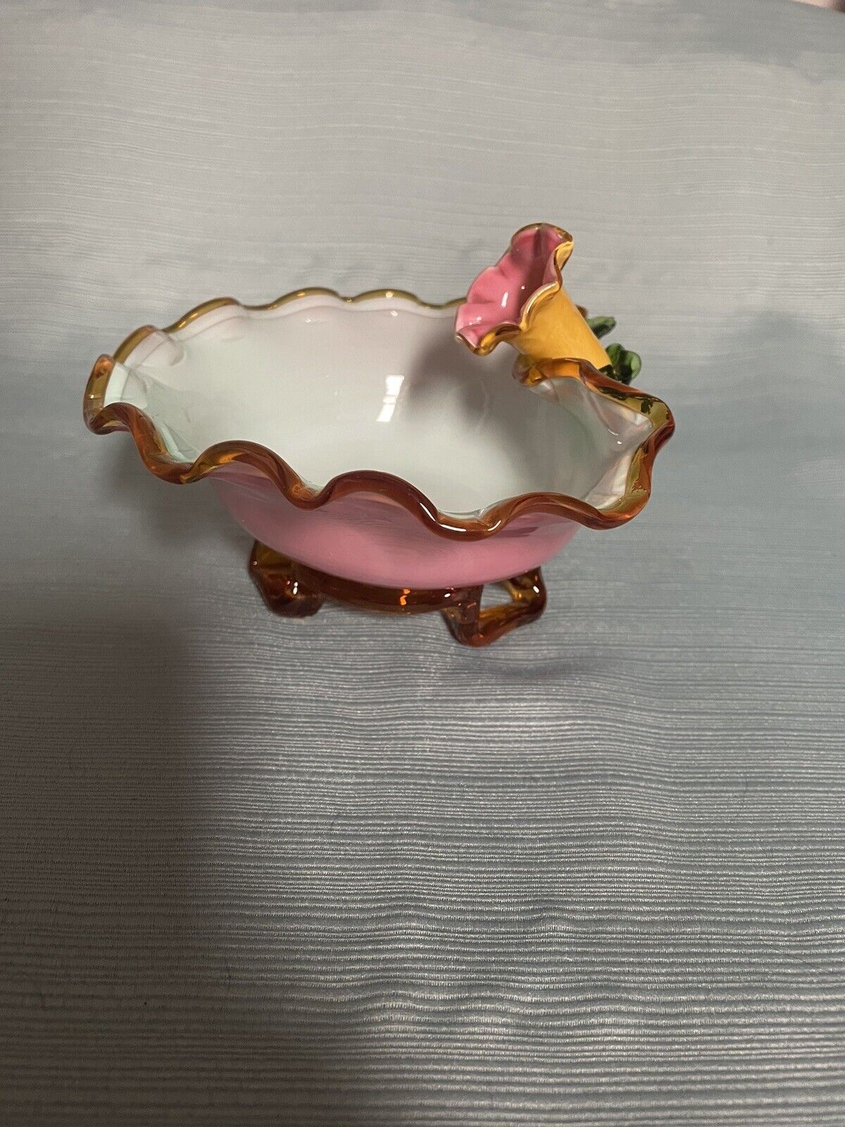 Antique Stevens & Williams Art Glass Matsu No Ke Design Morning Glory Bowl