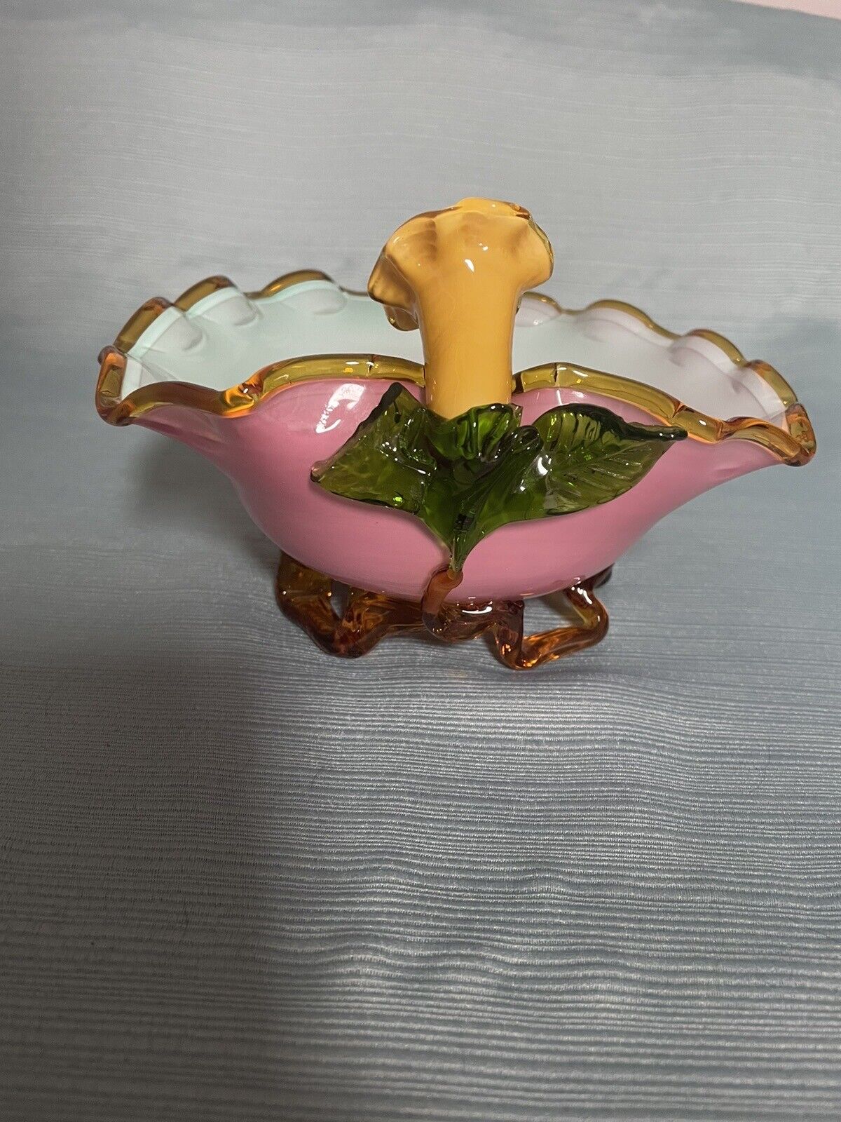 Antique Stevens & Williams Art Glass Matsu No Ke Design Morning Glory Bowl