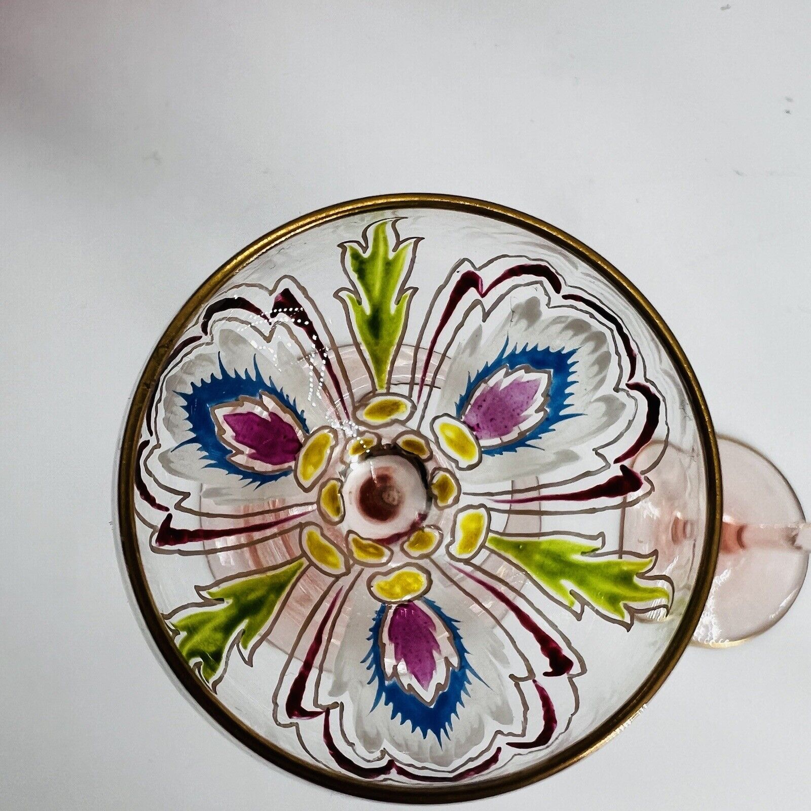 2 Antique Theresienthal Myers Neffe Cordial Glasses Enameled Art Nouveau c.1900