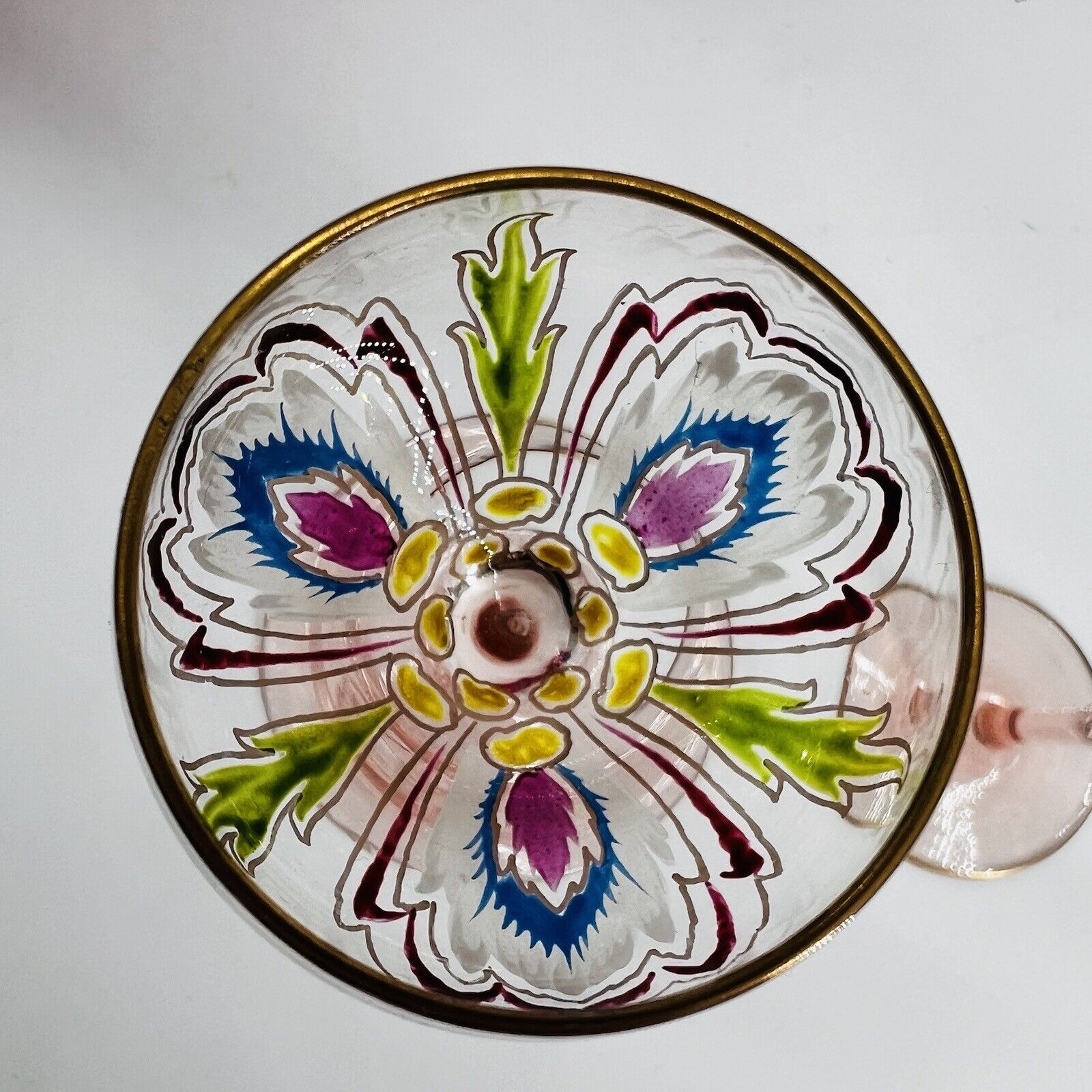 2 Antique Theresienthal Myers Neffe Cordial Glasses Enameled Art Nouveau c.1900