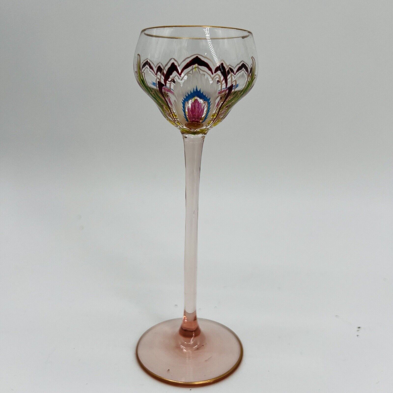 2 Antique Theresienthal Myers Neffe Cordial Glasses Enameled Art Nouveau c.1900