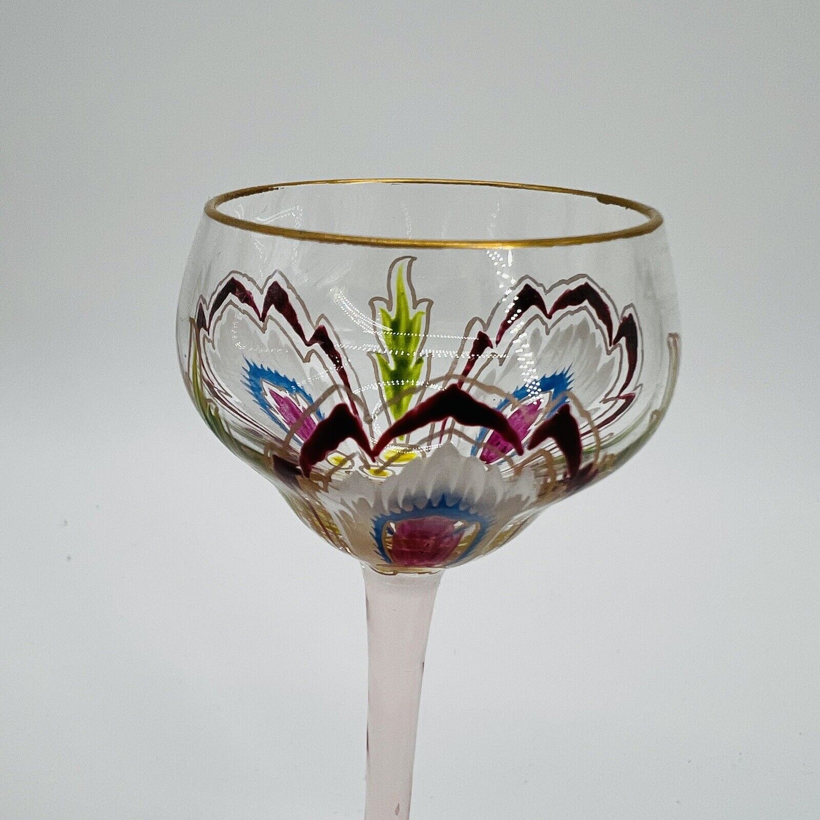 2 Antique Theresienthal Myers Neffe Cordial Glasses Enameled Art Nouveau c.1900