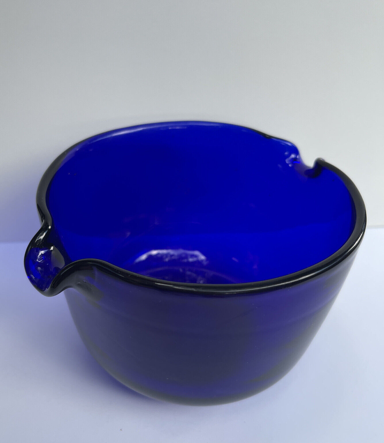 Early 1800’s Cobalt Blue Hand Blown Georgian Wine Glass Rinser Double Spout