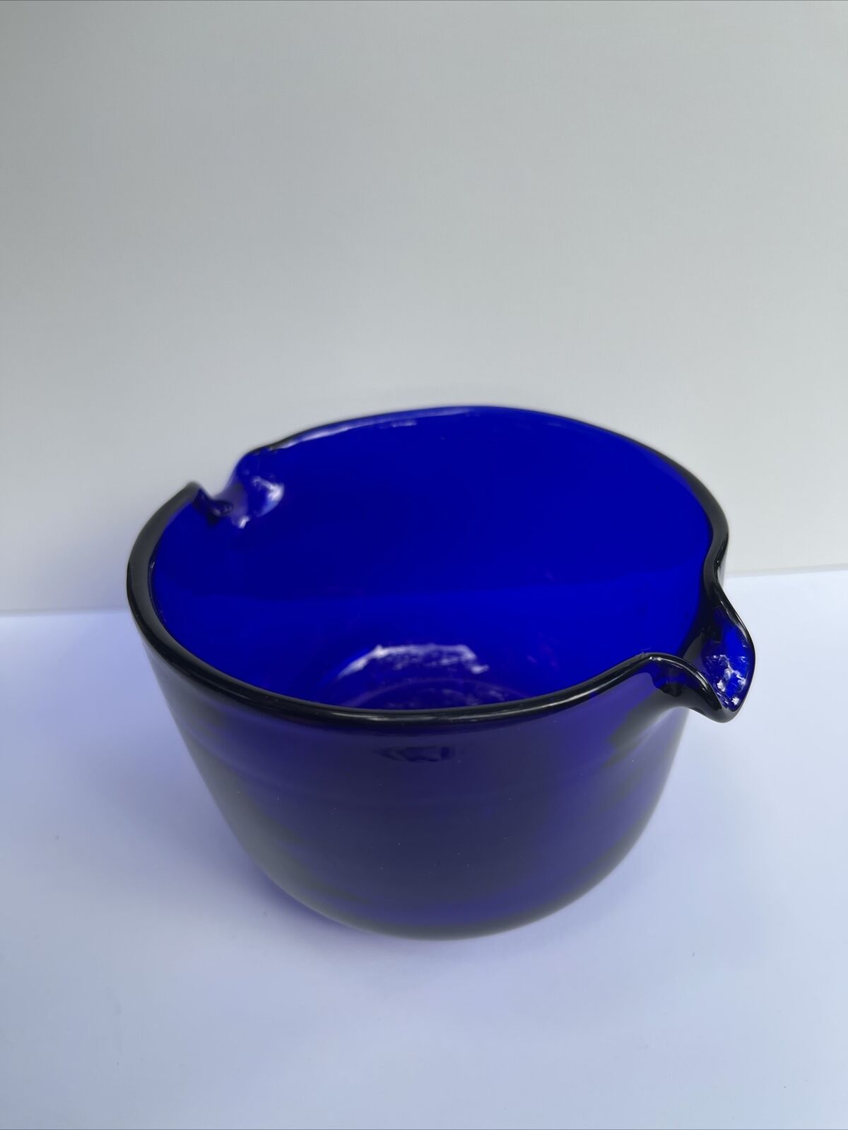 Early 1800’s Cobalt Blue Hand Blown Georgian Wine Glass Rinser Double Spout