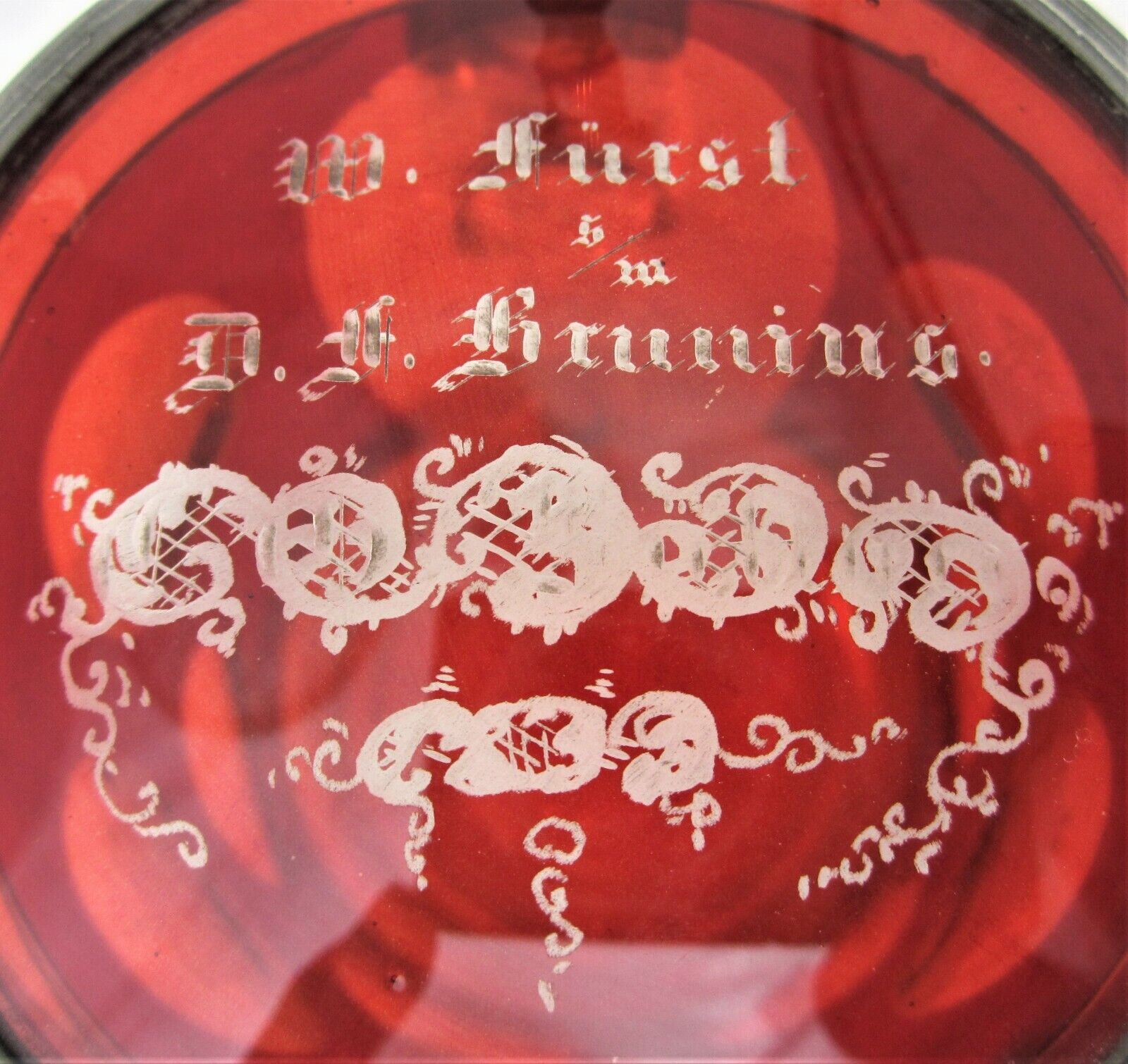 1800s Bohemian Biedermeier Ruby Cut t Clear Glass Engraved Tankard Stein Scenic