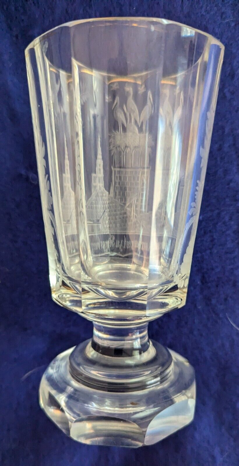 Antique Moser Cut Glass Goblet Ale Glass Mid 1800s Storks Straussberg 5.25"