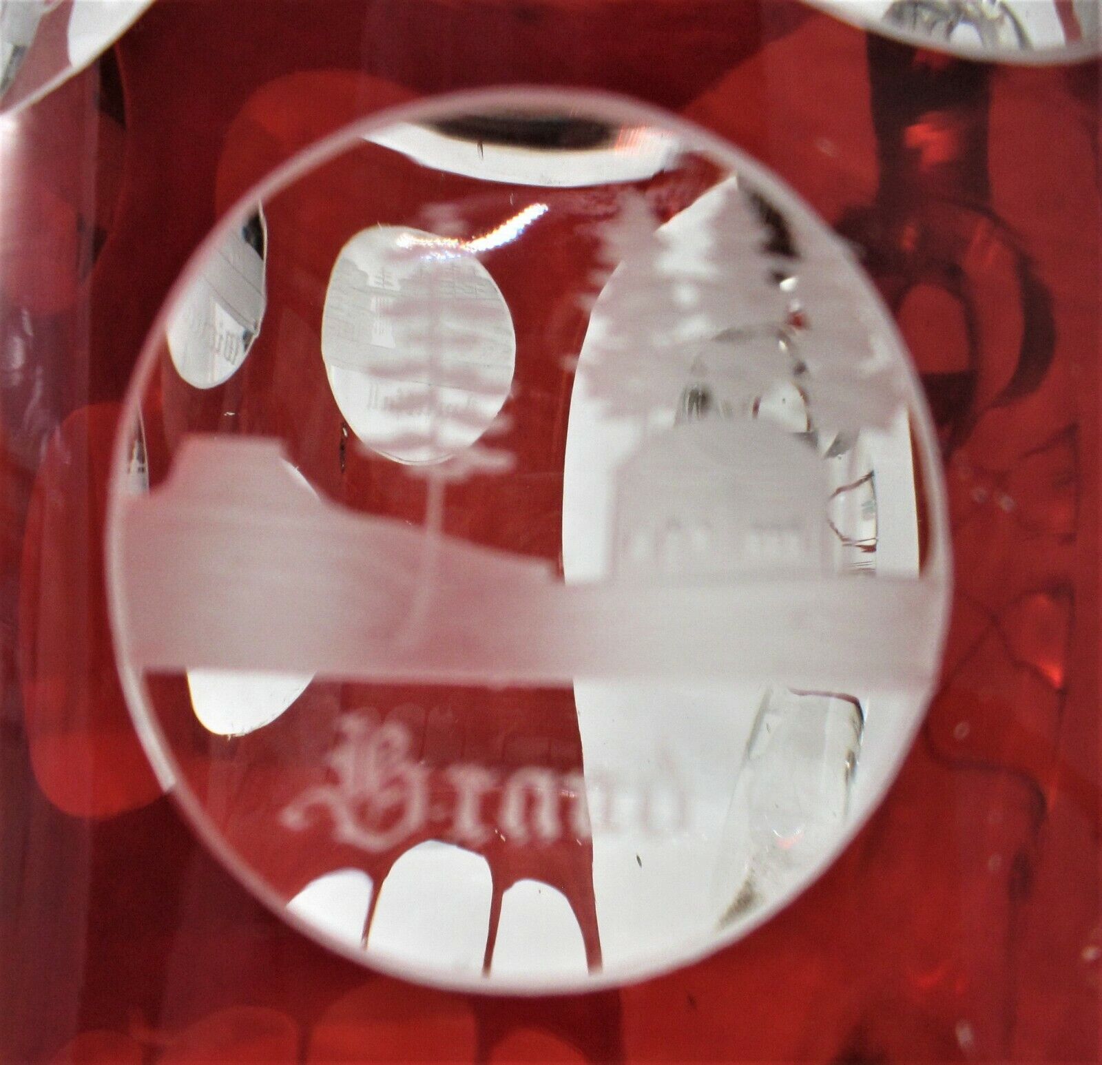 1800s Bohemian Biedermeier Ruby Cut t Clear Glass Engraved Tankard Stein Scenic