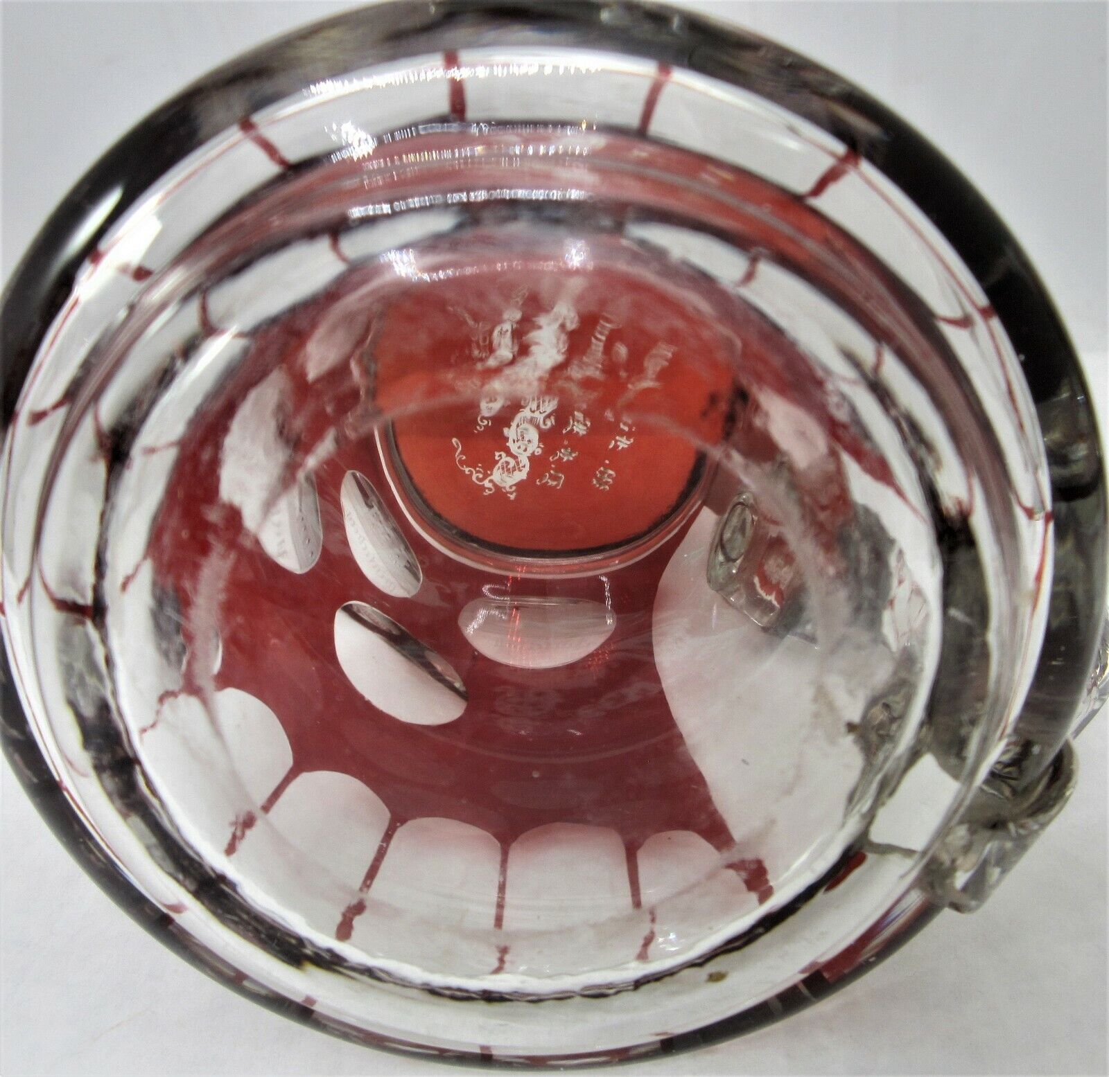 1800s Bohemian Biedermeier Ruby Cut t Clear Glass Engraved Tankard Stein Scenic