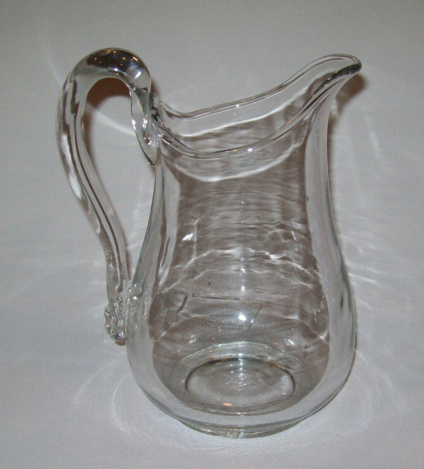 Antique Vtg 19th C 1800s Clear Glass Pitcher Barware Applied Handle Nice Form