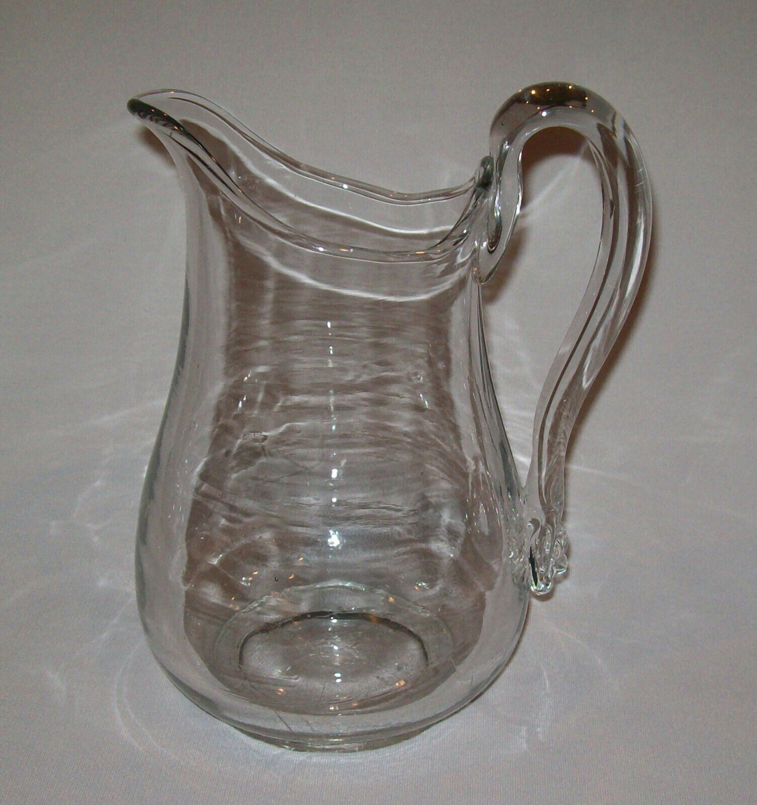 Antique Vtg 19th C 1800s Clear Glass Pitcher Barware Applied Handle Nice Form