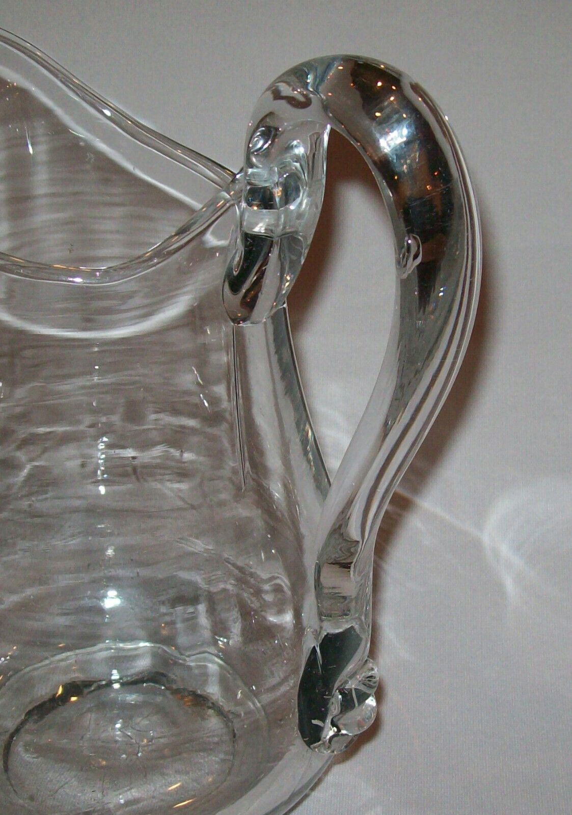 Antique Vtg 19th C 1800s Clear Glass Pitcher Barware Applied Handle Nice Form