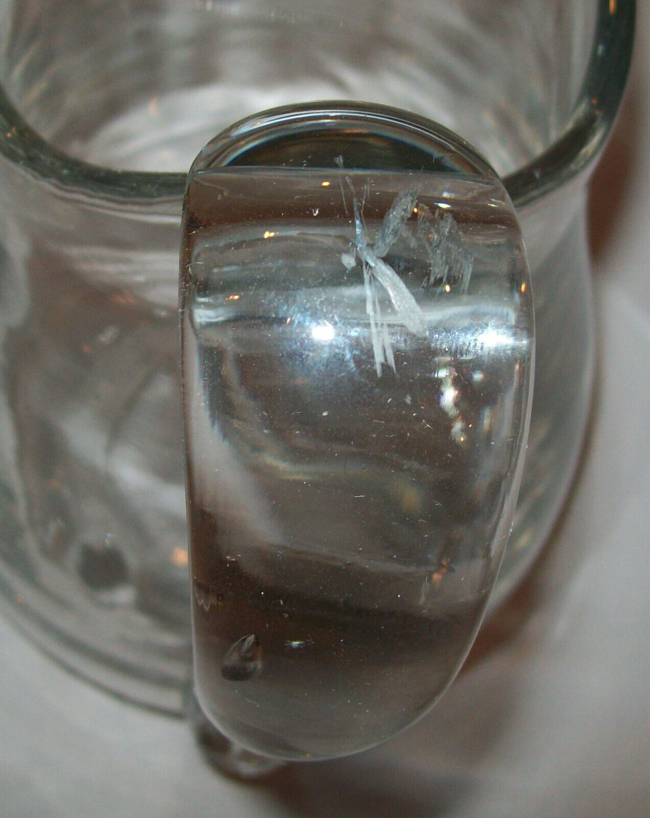 Antique Vtg 19th C 1800s Clear Glass Pitcher Barware Applied Handle Nice Form