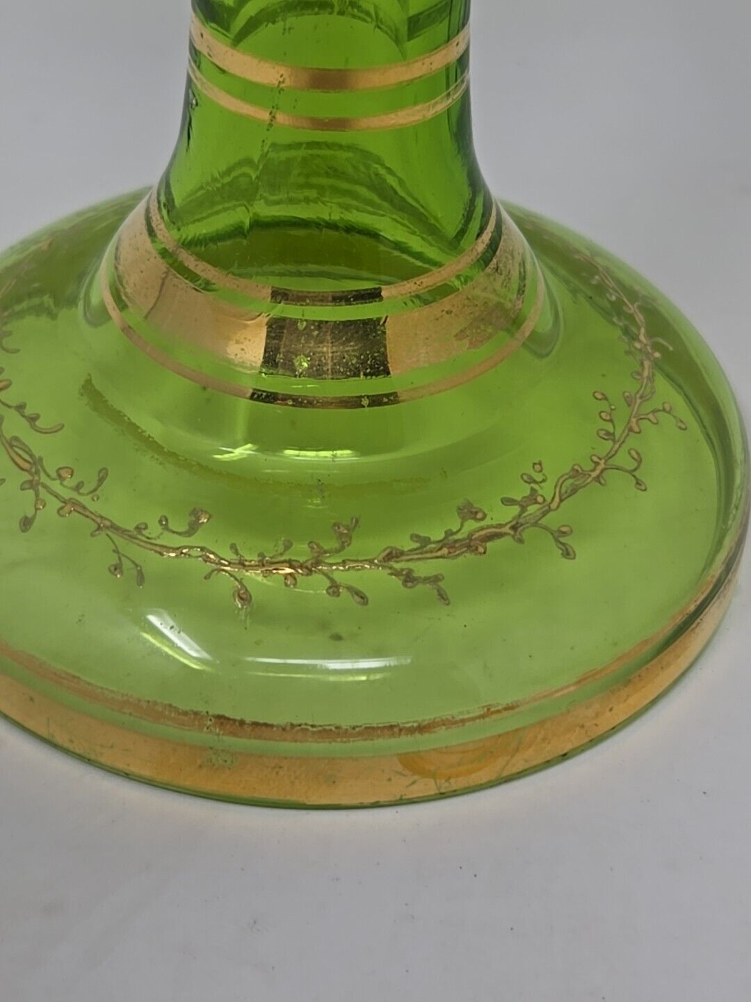 Moser Czech Bohemian Grapevine Design Green Goblet / Chalice - Late 1800s 8 3/4"