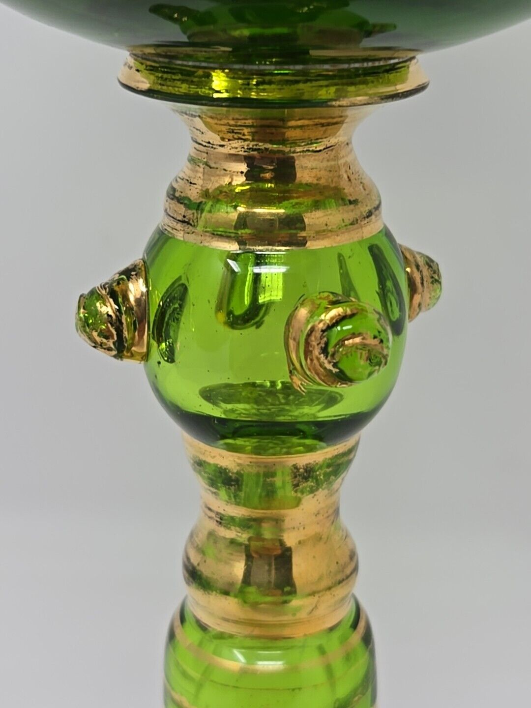 Moser Czech Bohemian Grapevine Design Green Goblet / Chalice - Late 1800s 8 3/4"